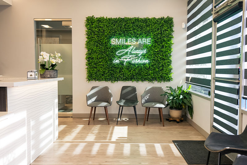 lobby near sign on wall