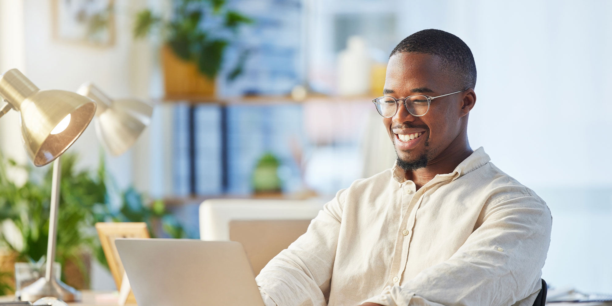 man looking at blog